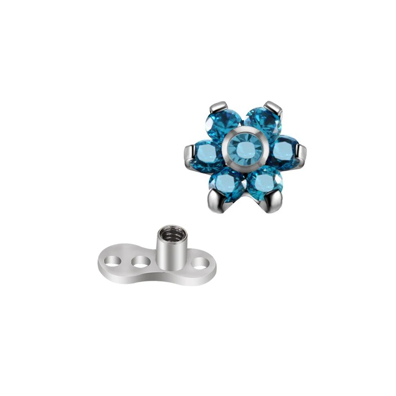 Light Blue Flower 1 шт. элегантный цветок бабочка микро кожный пирсинг Кожный Якорь Топ пирсинг кожа дайвер CZ Кристалл Топ пирсинг ювелирные изделия для тела - Окраска металла: Light Blue Flower