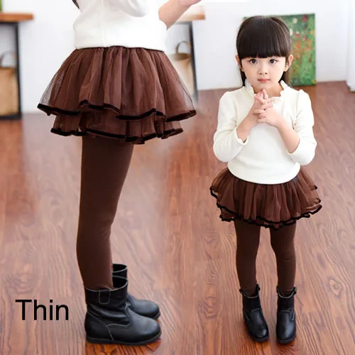 Thin Brown Для маленьких девочек Брюки с юбкой-пачкой Леггинсы для женщин с Юбки для женщин для принцессы с бантом для маленьких девочек леггинсы для танцев Брюки для девочек многослойная юбка Мотобрюки - Цвет: Thin Brown