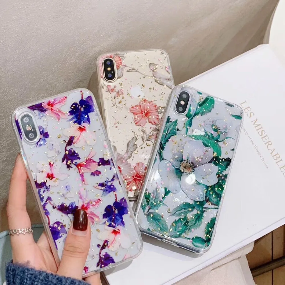Цветочный силиконовый чехол для huawei P20 lite plus nova 3i P30 mate 20 со сверкающими