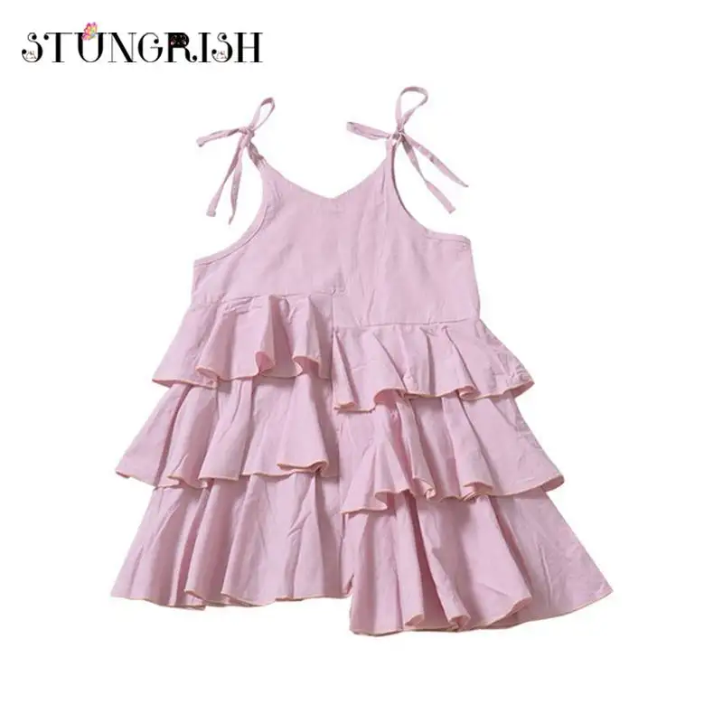 Summer girls dress elegant frocks layered fluffy design unique style clothing children summer pink kids clothes casual | Детская одежда