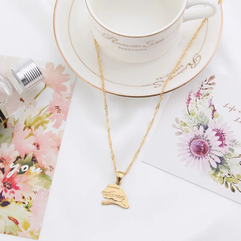 Подвесное ожерелье Shamty унисекс с изображением карты из Сенегала чистое золото