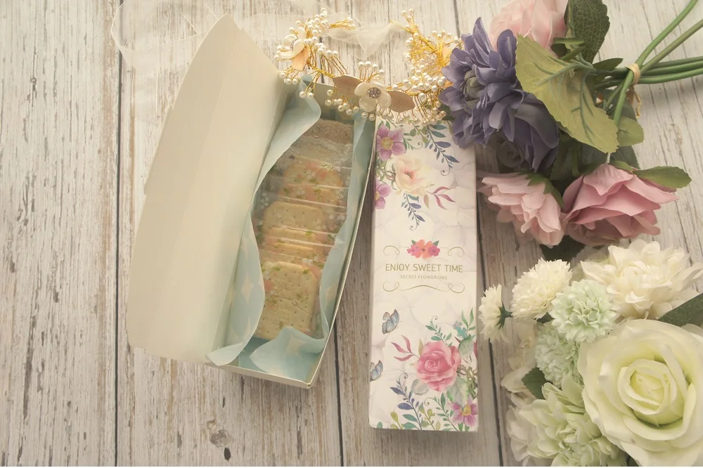 21.5*7.2*5cm 10pcs purple flower sweet Paper Box bake Macarons cookie candy Chocolate wedding birthday Party gift pack