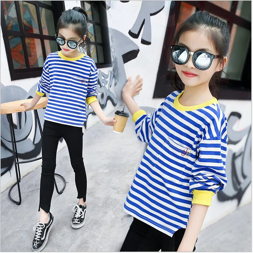 Повседневные футболки в полоску для девочек-подростков одежда детей модная