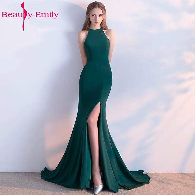 Женское вечернее платье Русалка Beauty Emily длинное зеленое с открытой спиной без