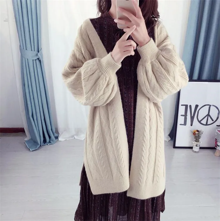 White Khaki Jujube Red New Arrivals Street Work Cardigans Coat Autumn winter long cardigan Female soft loose sweater women