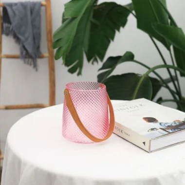 Pink S Скандинавские стеклянные бутылки для хранения с кожаной ручкой простые скандинавские настольные хранения для кувшина органайзера цветочный контейнер для еды Декор для дома - Цвет: Pink S