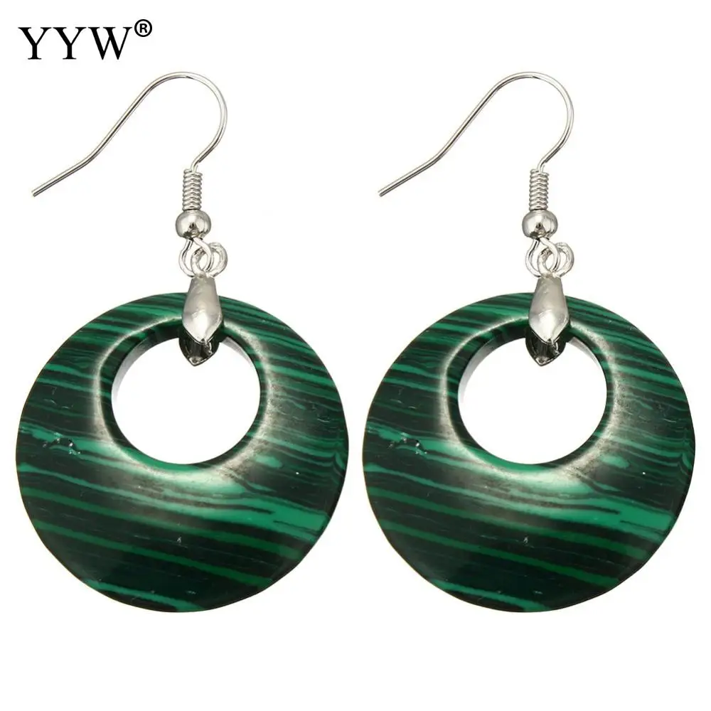 malachite YYW серьги из натурального камня, европейские женские Агатовые аметисты с кружевом, кварц малахит, бирюза, 28 мм, круглые серьги с камнем - Окраска металла: malachite