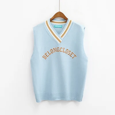 sky blue Женский свитер Kpop IU Somi в том же стиле Kpop, майка, Свитера blusas de inverno feminina, контрастные цвета, с буквенным принтом, вязаный - Цвет: sky blue