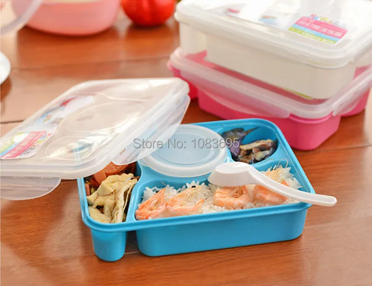 1 pcs 4 compartment lunch box bento lancheira plastic scoop pratos container for food | Дом и сад