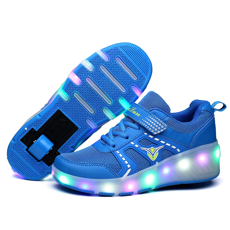 Children Roller Skate Shoes Pink Blue Boys Girls 2020 LED Light Sneakers with Wheel Boy Girl Casual Shoe Zapatillas Ruedas | Детская