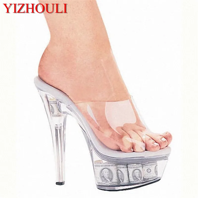 

15 cm high heel sandals wholesale Transparent sexy performance for women's shoes Waterproof nightclub heels Slippers