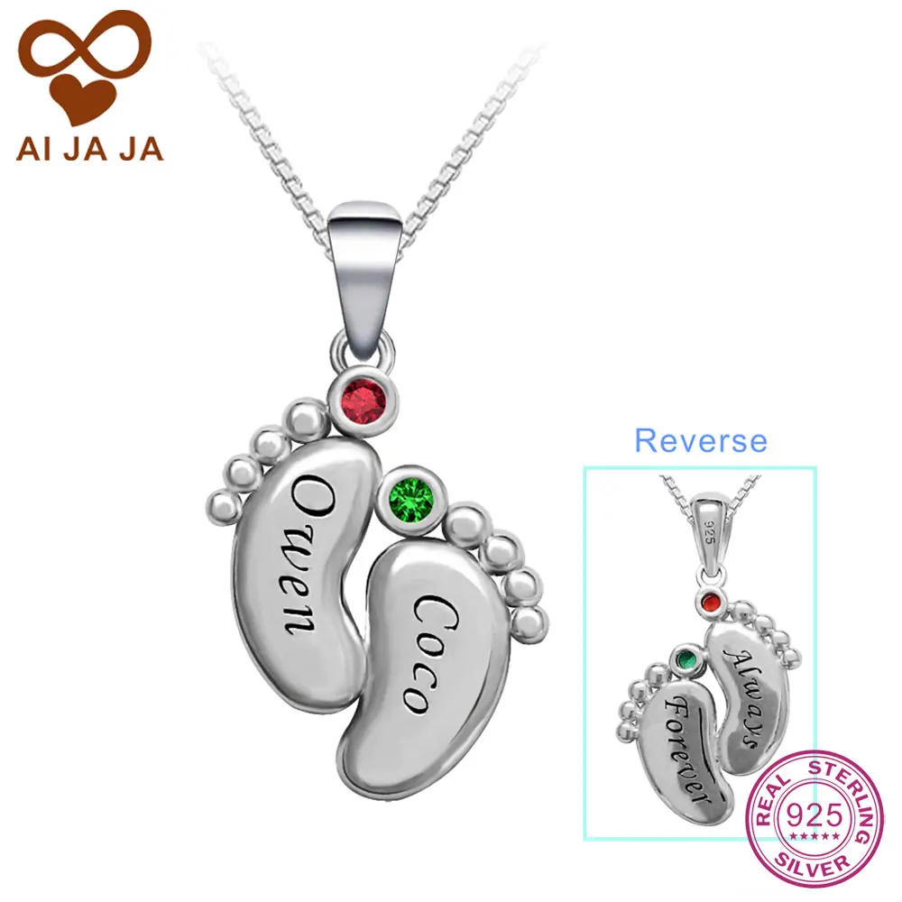 AIJAJA персонализированные камни рождения цепочки с кулонами именами подвески
