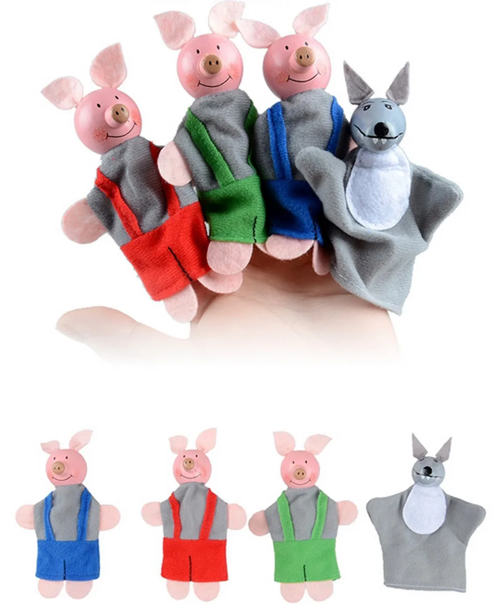 

toys 4pcs/set hot sale cartoon animal finger puppet plush toys children favor three little pigs and wolf dolls christmas gifts