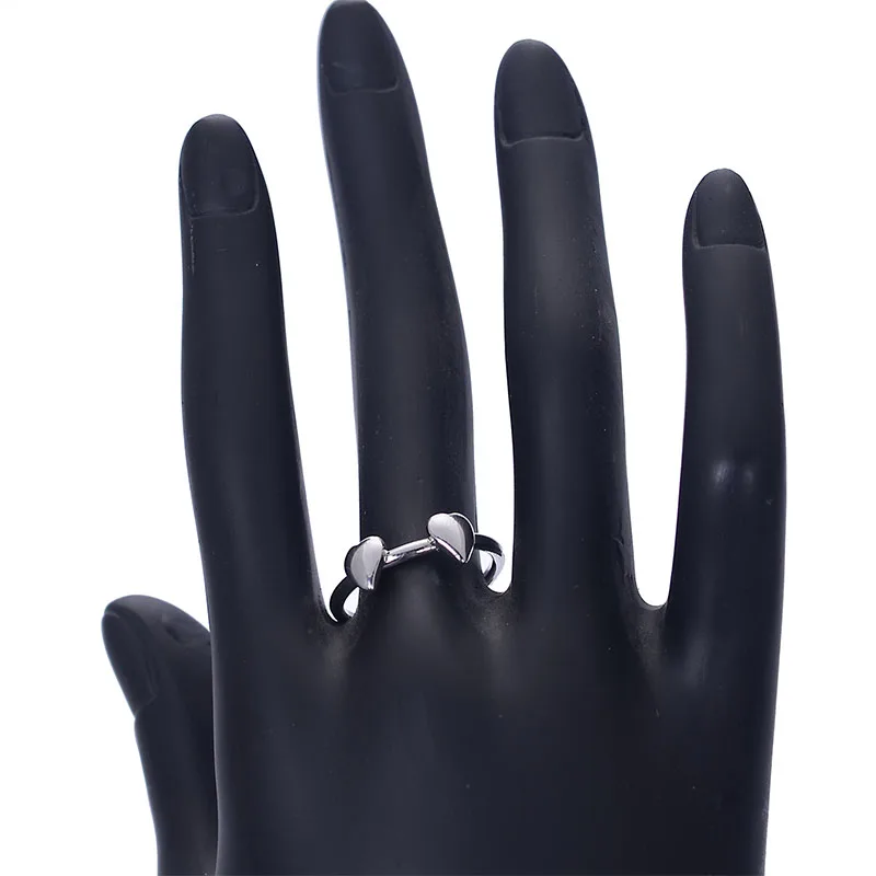 Позолоченные серебряные простые кольца с двойным сердечком для