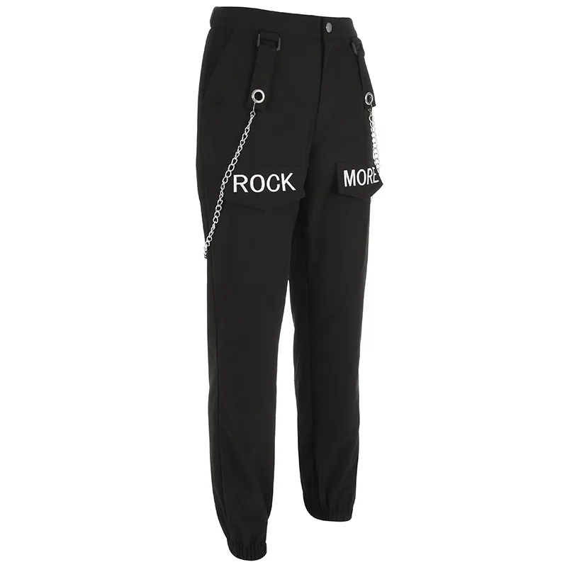 Брюки карго с цепочкой женские брюки высокой талией однотонные Капри прямого