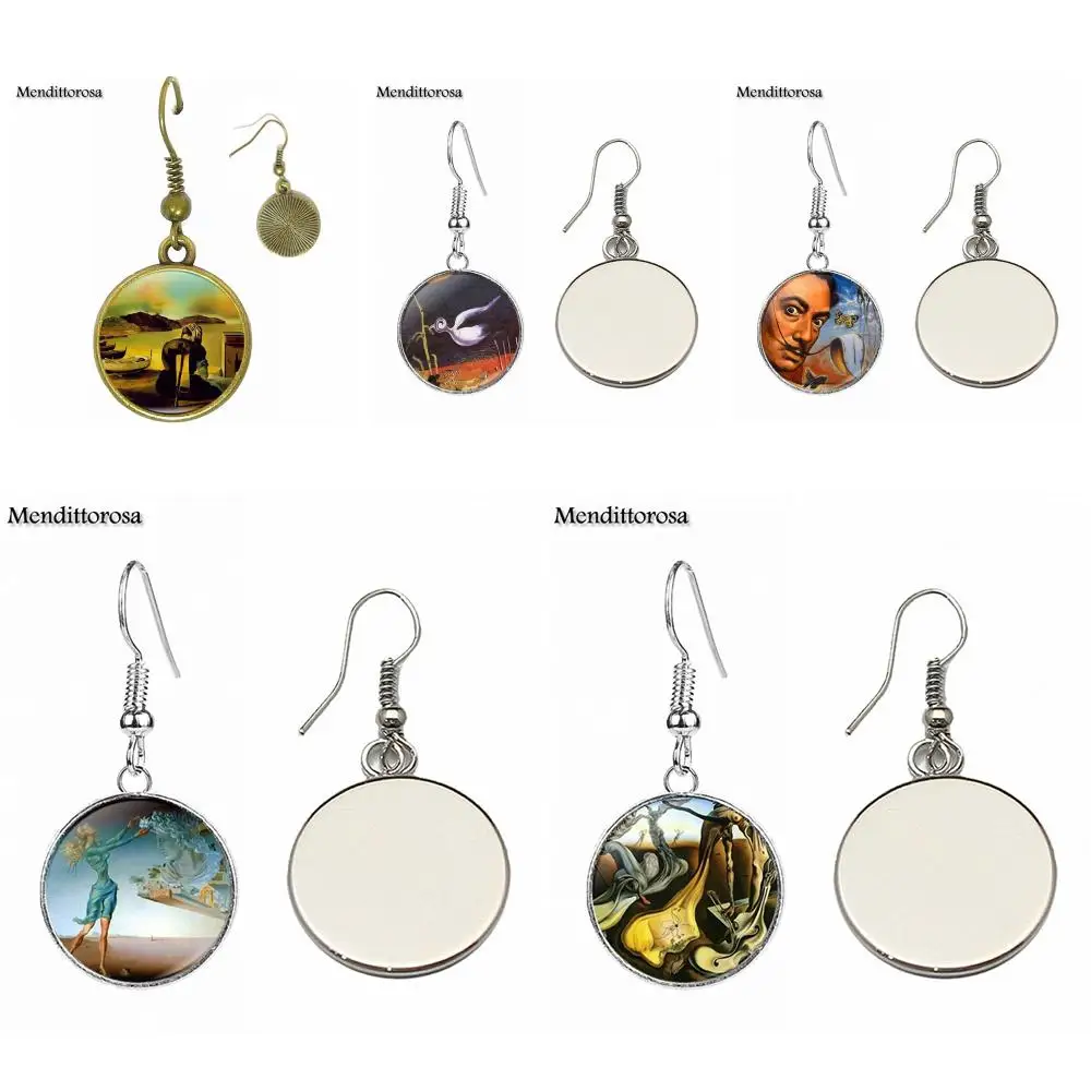 Стеклянный кабошон Сальвадора Дали бронзовый/Серебряный/Золотой зажим серьги