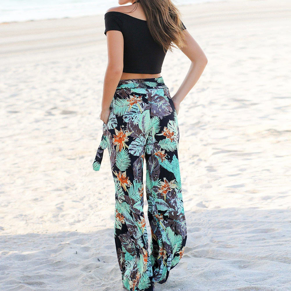 Богемные пляжные женские брюки с эластичной резинкой на талии повседневные