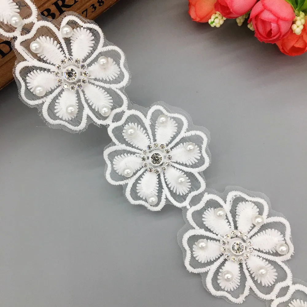 

1yd Chiffon Flower Pearl French Lace Trim Fabric Ribbon Embroidered Applique DIY Sewing Garment Handmade Materials Accessories