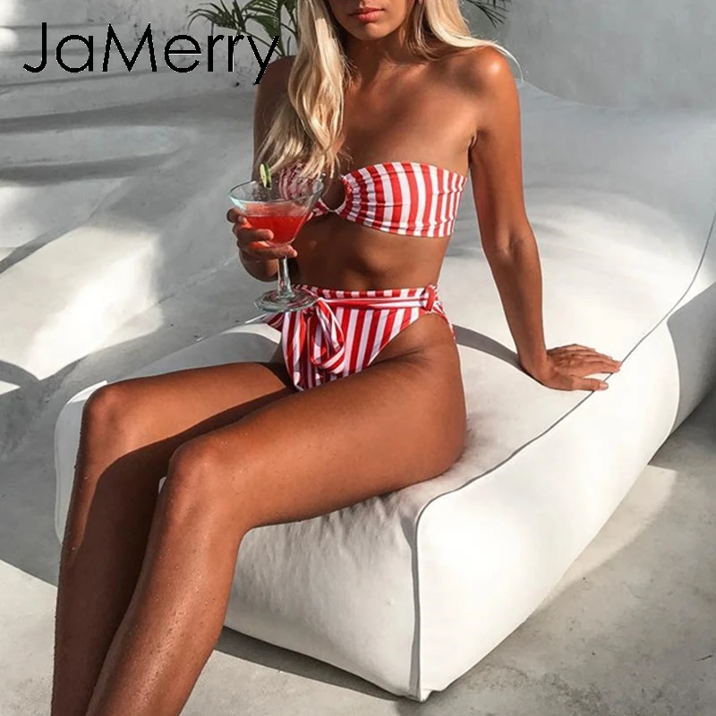 Полосатое сексуальное бикини микро высокая талия купальник для женщин с пуш ап