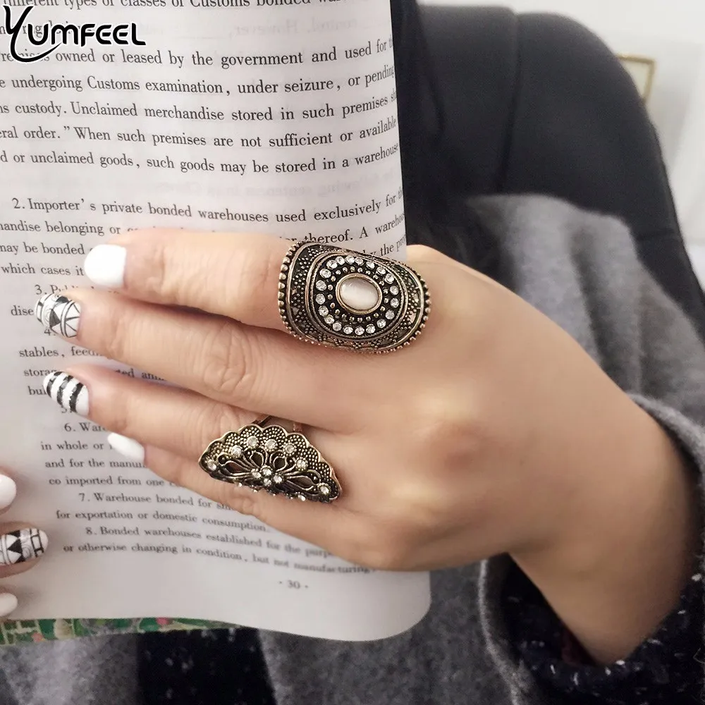 Yumfeel новые винтажные ювелирные кольца в стиле бохо из металла с античным покрытием из кристаллов набор колец для женщин