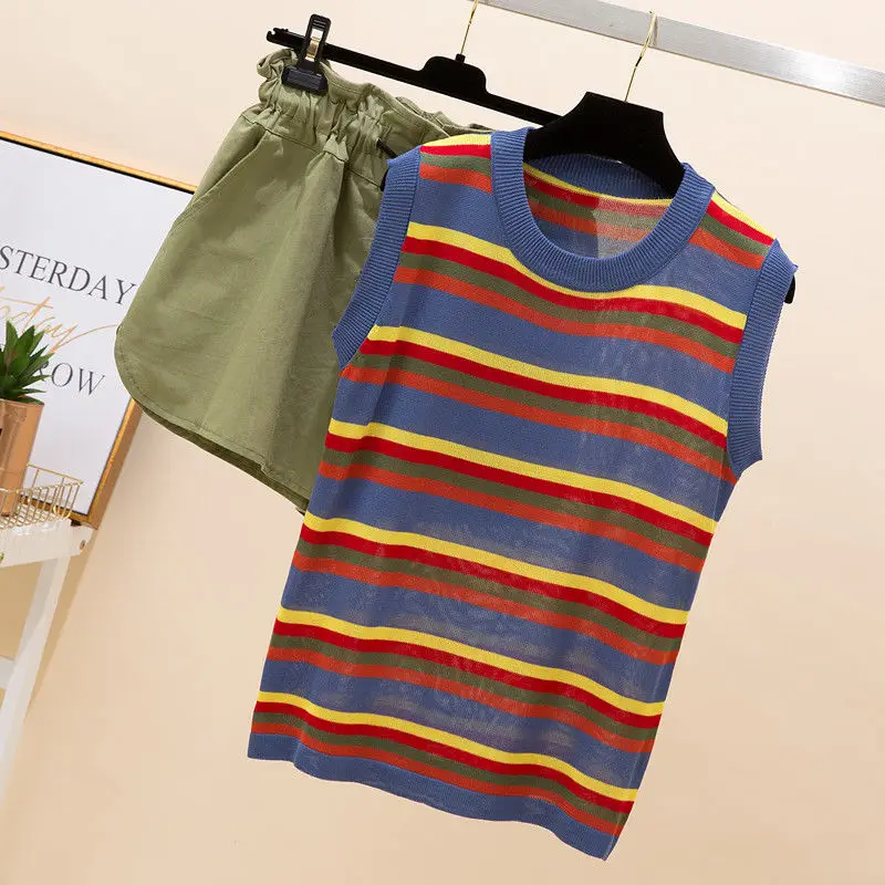 Женский комплект из 2 предметов трикотажный топ и шорты с широкими штанинами |