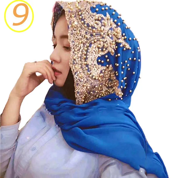 blue BOHOWAII хиджаб для мусульманок, шарф с золотым блеском, однотонный цвет, тюрбан, Женская шаль, шифоновая Роскошная тюрбанта - Цвет: blue