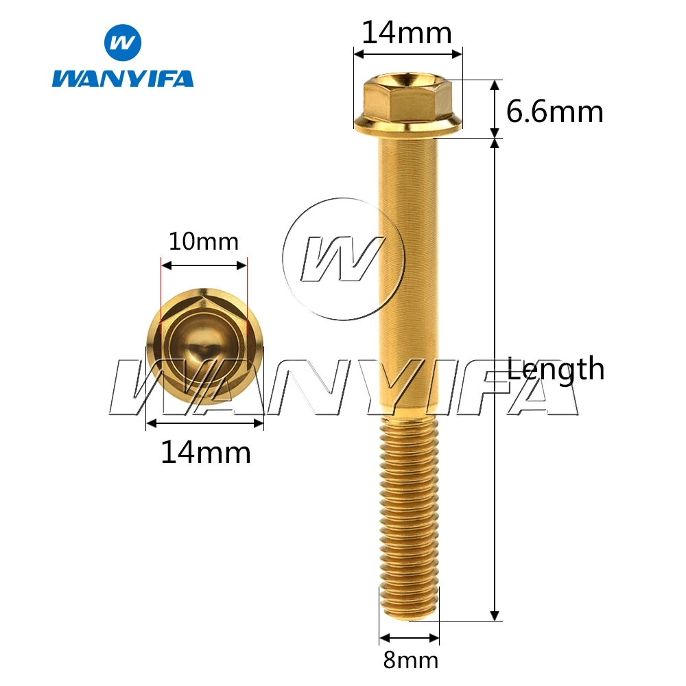 Wanyifa Титановые Болты Винты M8x 15 20 25 30 35, 40 45 50 55 60 65 мм золото шестиугольный фланец голова для велосипеда дисковый тормоз велосипед Запчасти