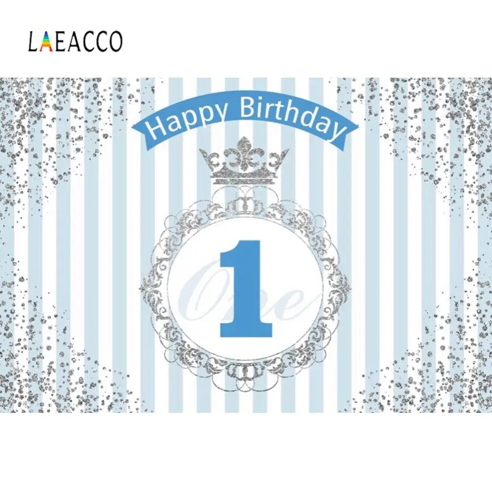 Laeacco голубые полосы Happy Baby 1st День рождения баннер портретный фотографический фон фотография Фон Фотостудия