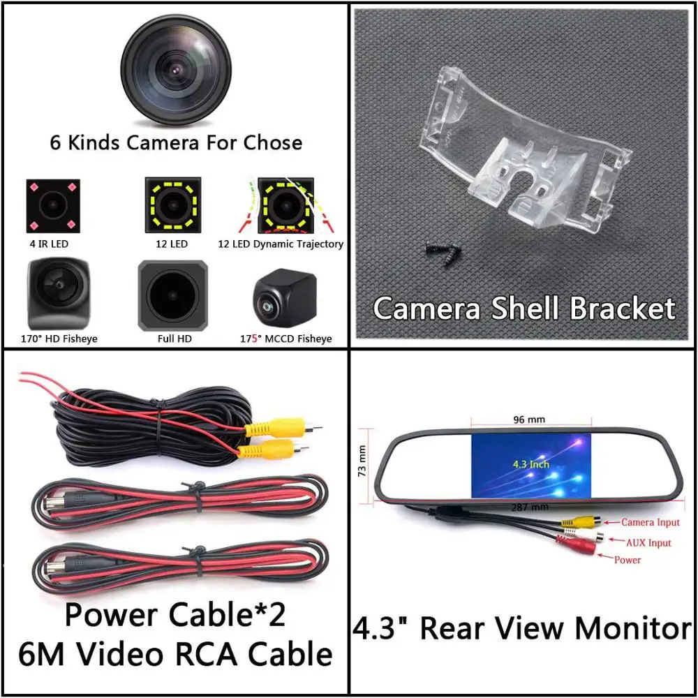 Camera 4.3 Mirror 175 градусов 1080 P Fisheye) с углом обзора заднего хода автомобиля зеркало заднего вида Камера для Mazda CX-9 CX9 2007 2008 2009 2010 2011 2012 2013 Premacy MK3 автомобиля - Название цвета: Camera 4.3 Mirror