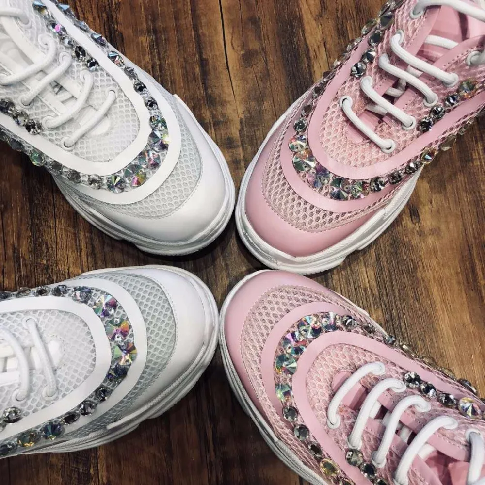 2018 Женская Осенняя обувь с круглым носком из сетчатого материала кожаная со