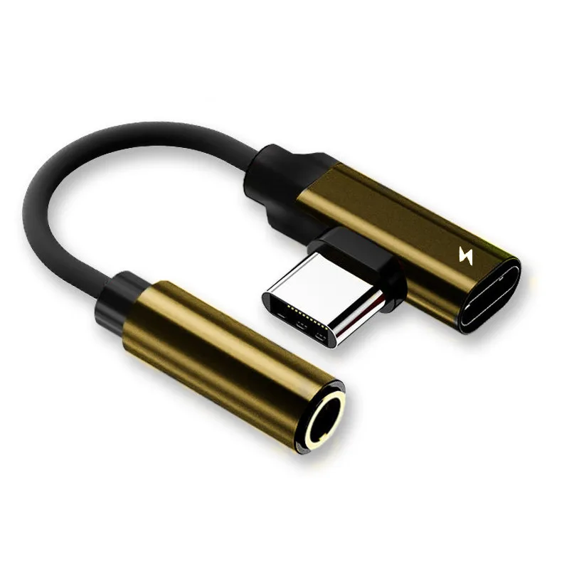 Кабель-адаптер для наушников с разъемом usb type-C и разъемом 3,5 мм, аудиоразъем AUX для Xiaomi huawei P20 type-C, шнур для быстрой зарядки - Цвет: Золотой