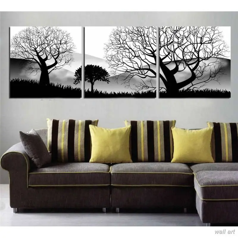 Modern Painting Canvas Wall Art Modular Pictures Frame Home Decor 3 Panels Black White Trees Landscape Hd Printed Poster | Дом и сад