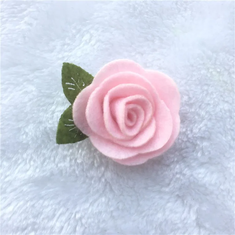 1,8 дюймов модный нетканый фетровый цветок розы с листом Diy для аксессуаров для волос повязка на голову украшения 10 шт