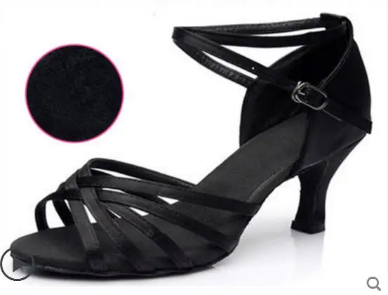 BLACK heel 5.5cm Женская обувь для латинских танцев; обувь на высоком каблуке из воловьей кожи с мягкой подошвой; Черная сатиновая спортивная обувь для латинских танцев; дешевая обувь для девочек; практическая обувь; Большие скидки - Цвет: BLACK heel 5.5cm