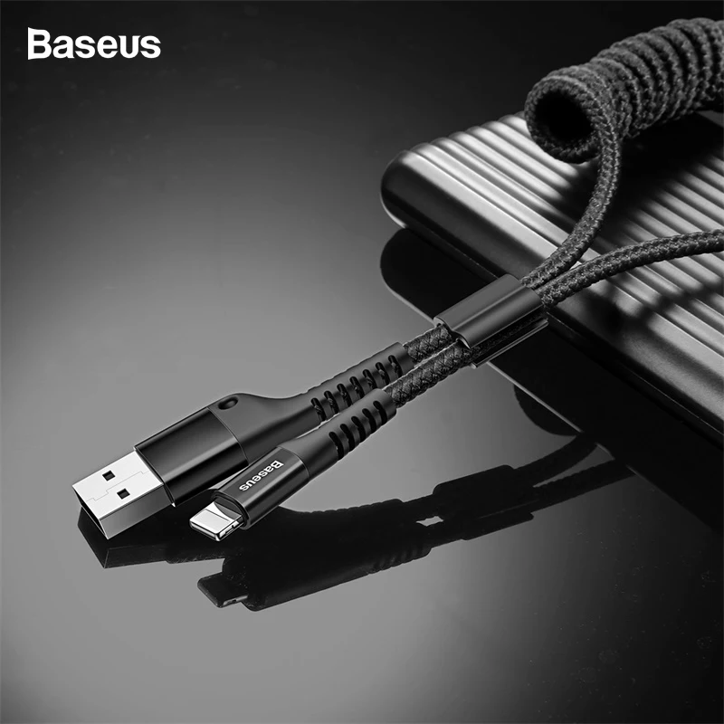 Гибкий пружинный USB кабель Baseus для iPhone XS Max XR X 8 7 6 5 5S se шнур для быстрой зарядки автомобиля зарядное устройство выдвижной кабель адаптер