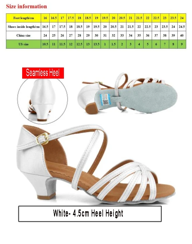 White 4.5cm heel Новинка; белые атласные бальные туфли для девочек; женская обувь на низком каблуке с мягкой подошвой; обувь для латинских танцев; обувь для сальсы и Танго; 24-40 - Цвет: White 4.5cm heel