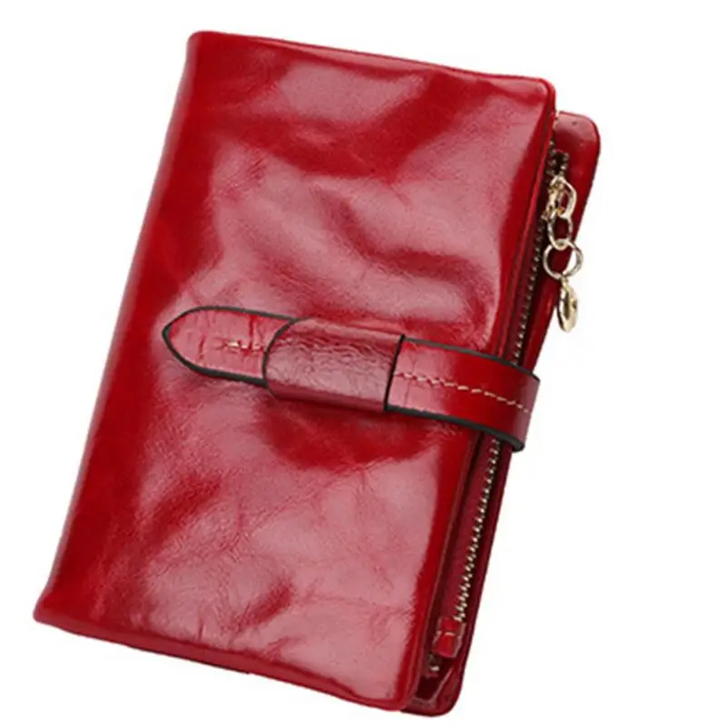 1029 Red CHSANATO, модные женские кошельки, на шнурке, масло, воск, кожа, на молнии, кошелек, женский короткий дизайн, кошелек с молнией, карман для монет - Цвет: 1029 Red