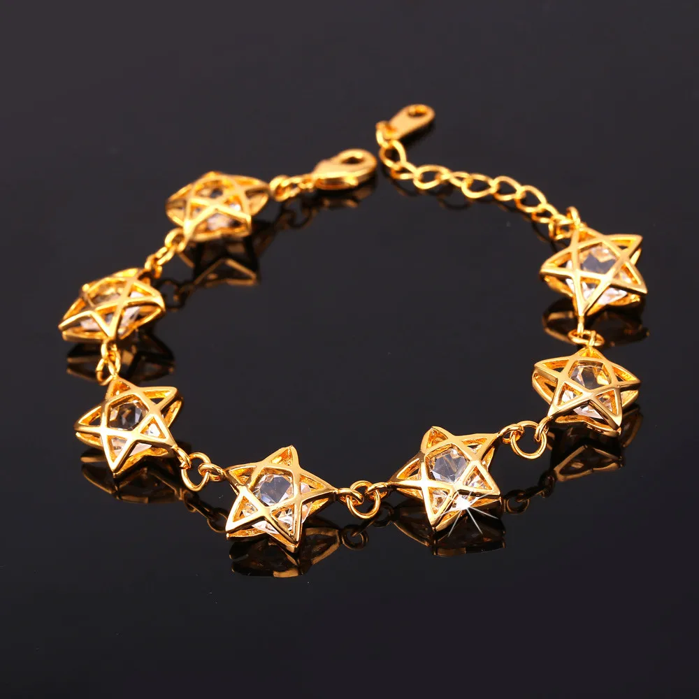 U7 Звезда браслеты для женщин ювелирные изделия позолоченные блестящий цирконий