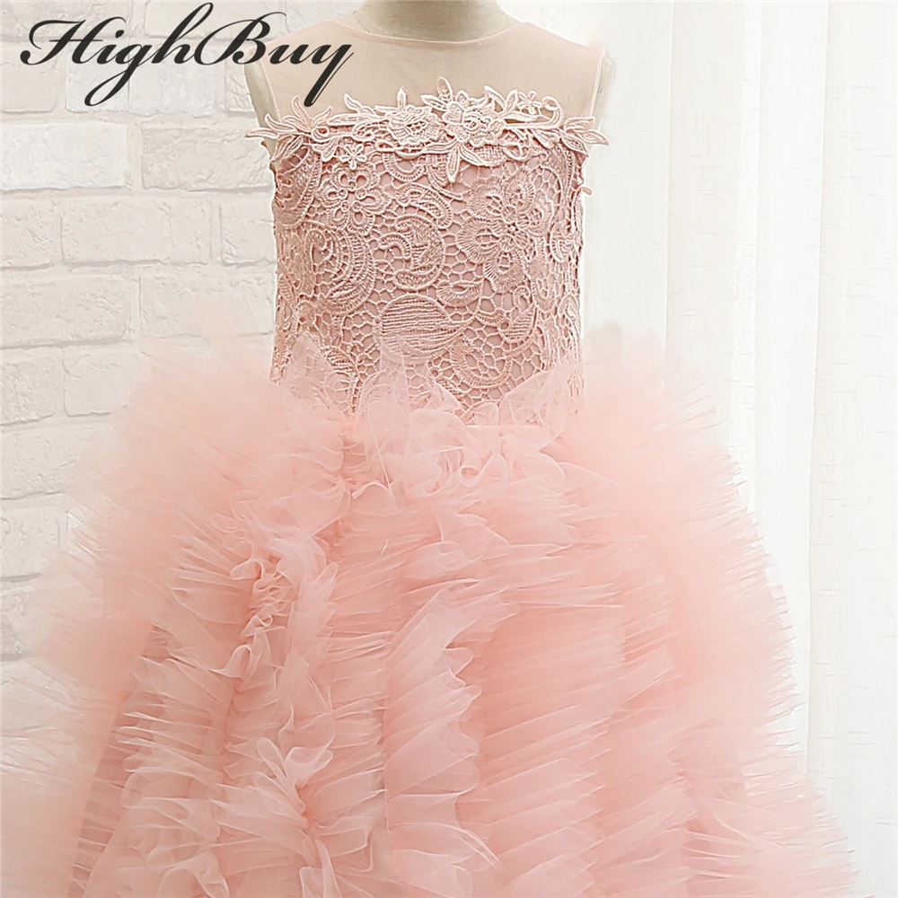 Highbuy прекрасный оборками Кружева Дети Нарядные платья Line 2017 розовый Платье в