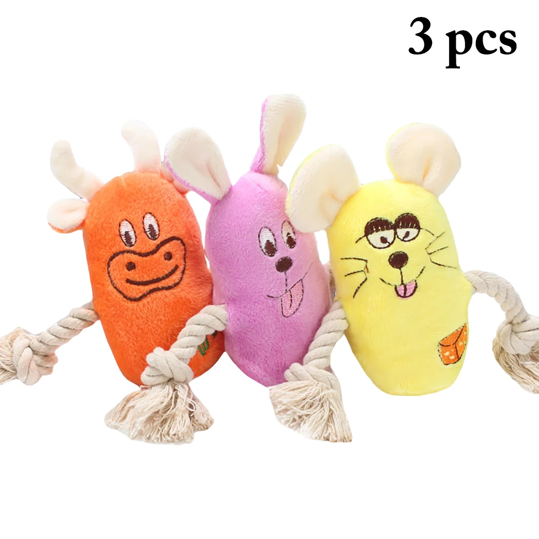 

3pcs Plush Toy Dog Toys Bite Resistant Cleaning Teeth Dog Chew Puppy Toys Cartoon Animal Pet Toys For Dogs Squeaky Toy