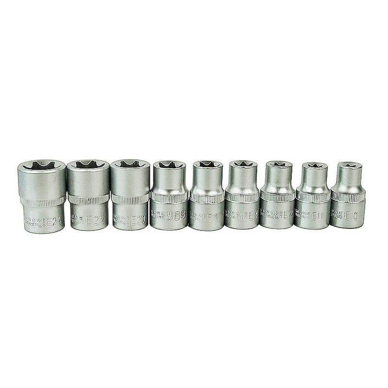 HLZS-9Pcs 1/2 сливовый шестигранный Набор торцевых головок Torx Star E, гайки с гнездами, биты для водителя, E10-E24 бытовой машины, гаечный ключ для ремонта автомобиля