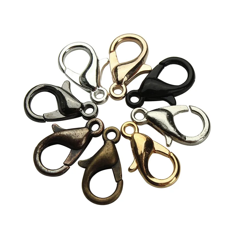 

50pcs/set 12x6mm Black/Gunblack/Rose Gold/Rhodium/Bronze/Gold/Silver Tone Alloy Lobster clasp Hooks for Jewelry Findings F112