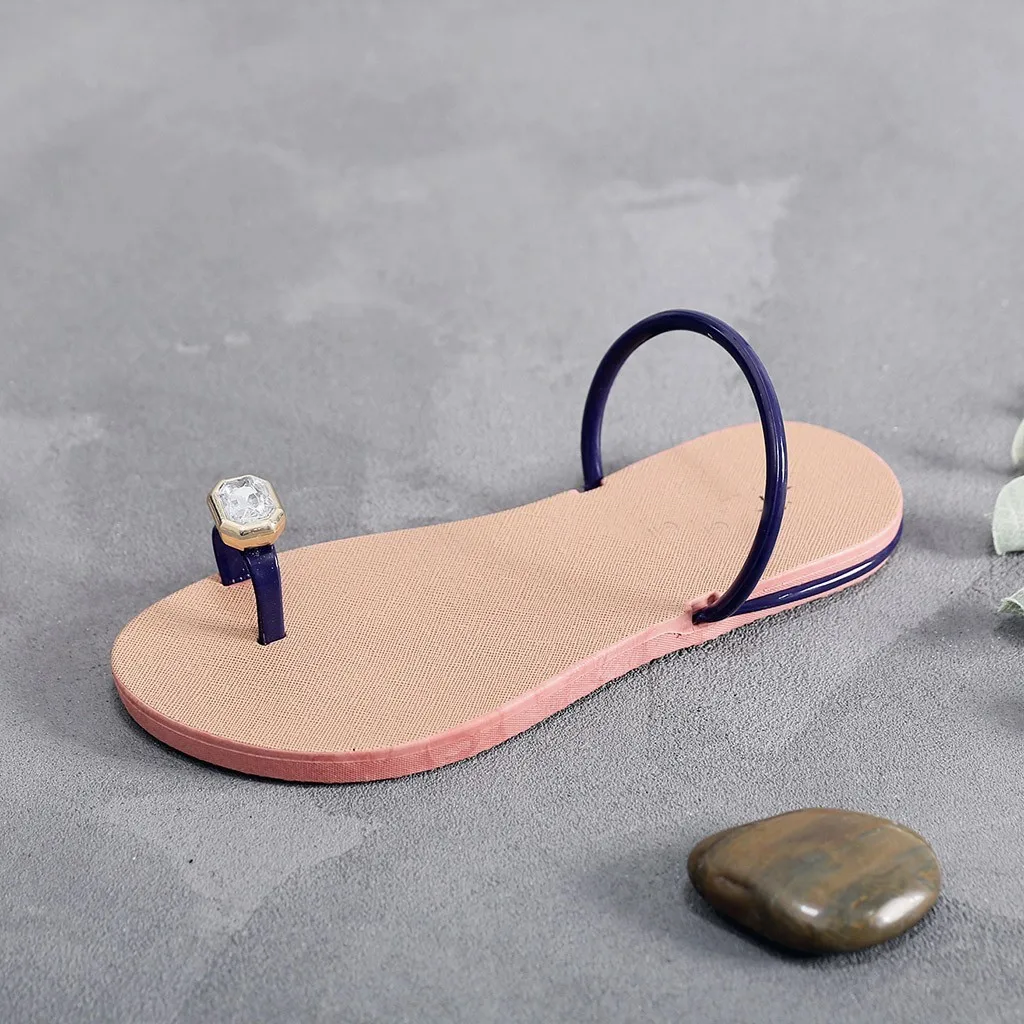 2019 летние женские сандалии на плоской подошве с кристаллами пляжные шлепанцы