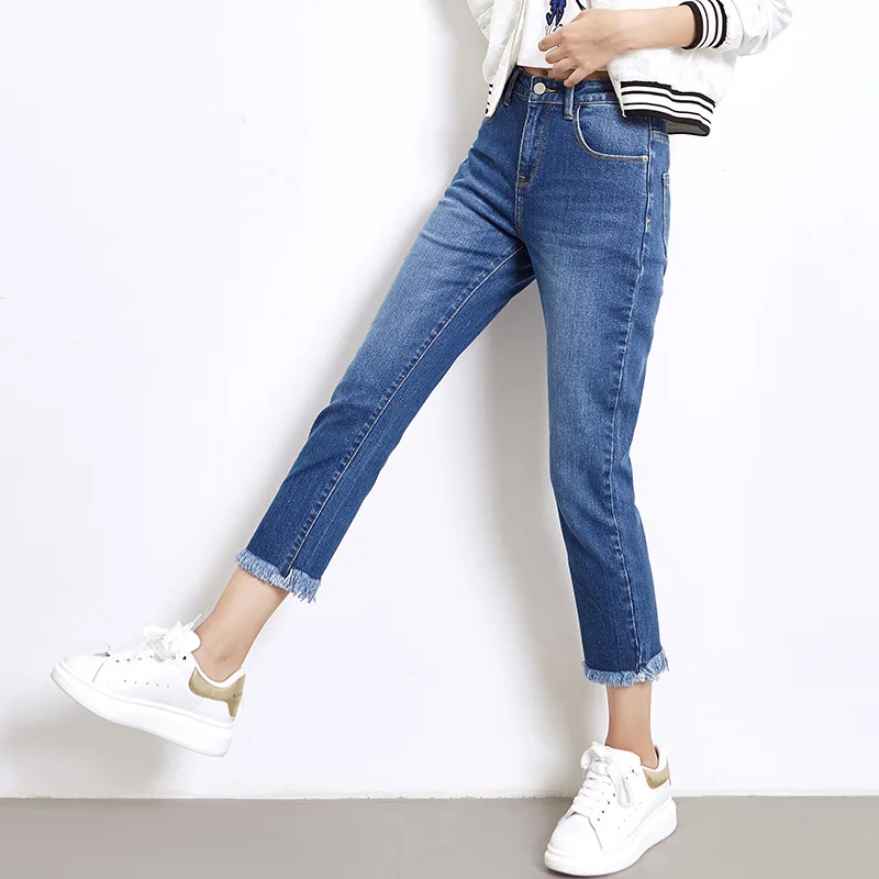 2019 LEIJIJEANS Новое поступление весна размера плюс вышивка кисточка отбеленные