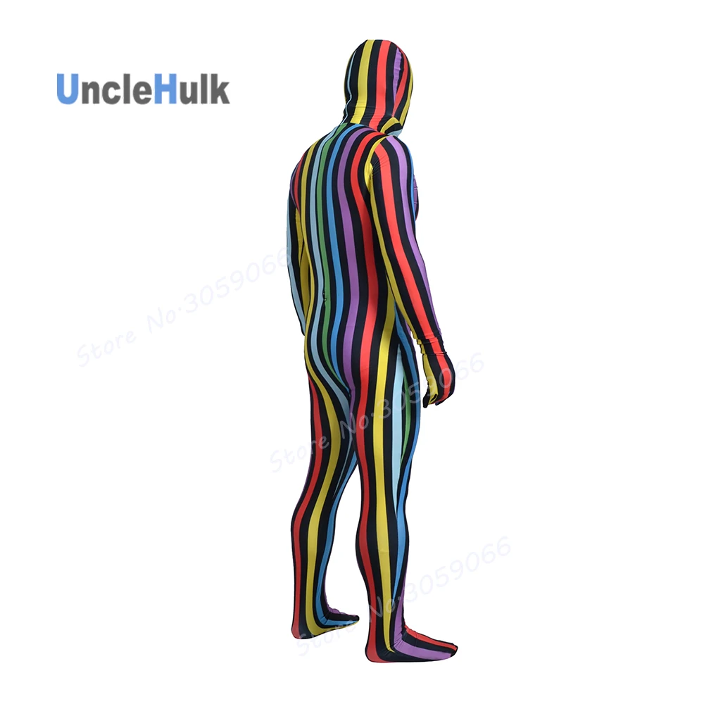 Полный комбинезон Zentai из разноцветного спандекса в полоску | UncleHulk Тематическая