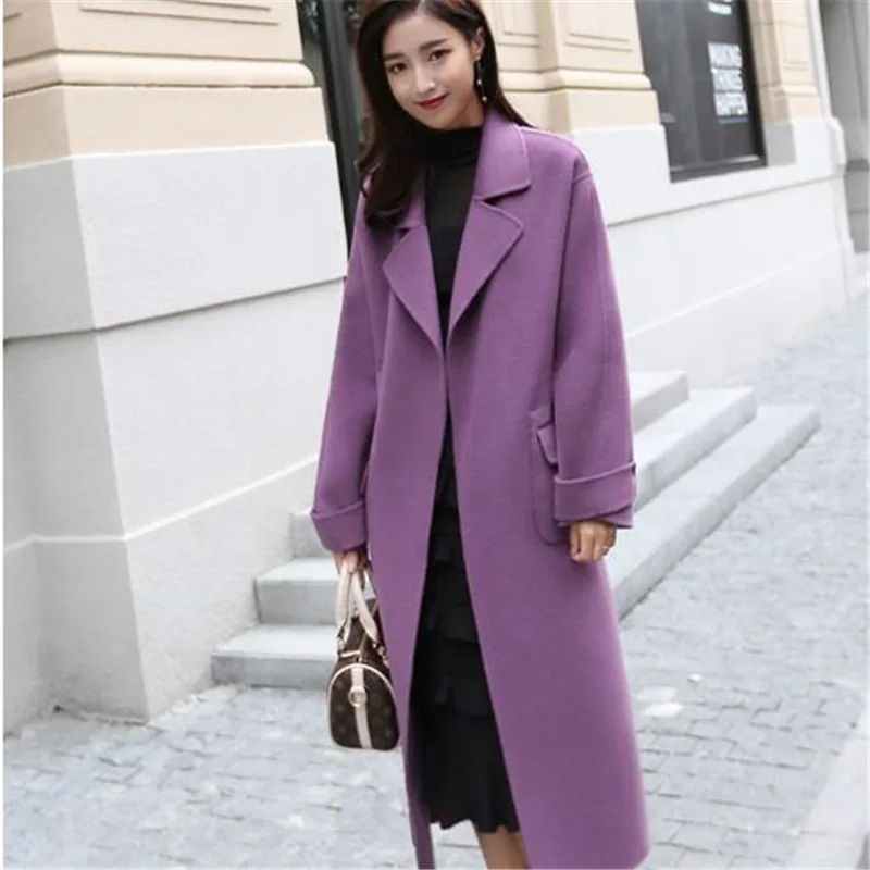 purple Шерстяное женское длинное пальто новая осенняя и зимняя утепленная шерстяная куртка модная элегантная женская зимняя парка пальто женская одежда - Цвет: purple