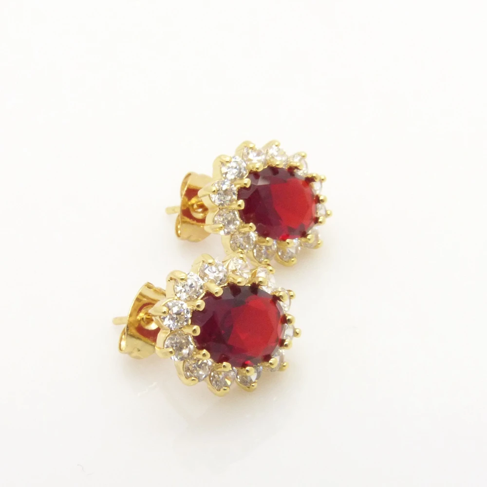 

Luxury Womens Yellow Gold Filled Stud Earrings Red Cubic Zircon
