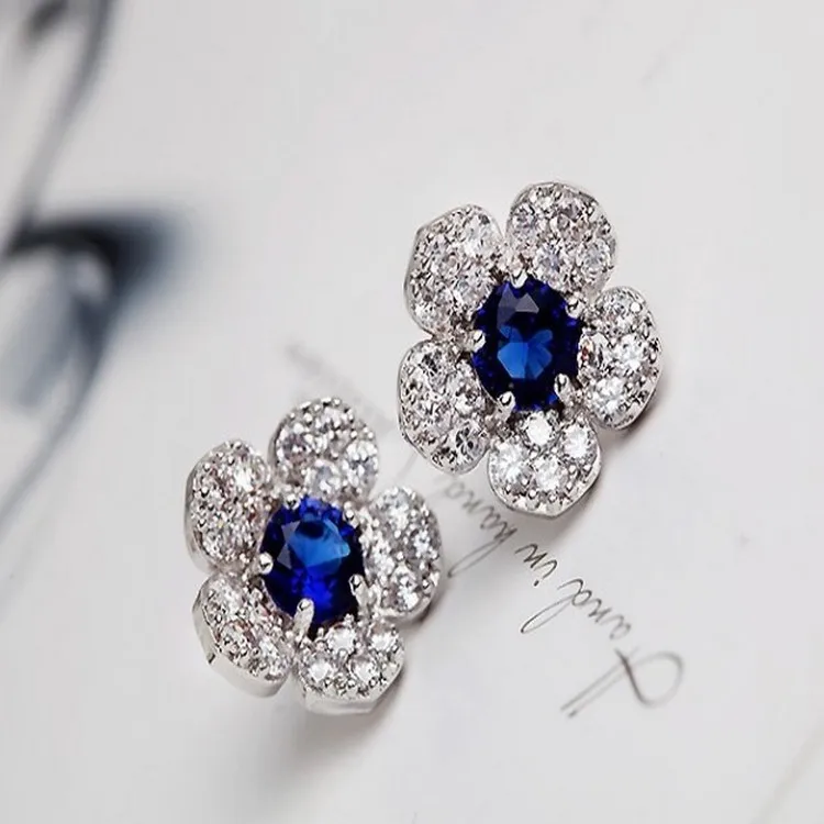 Женские серьги гвоздики с синими кристаллами диаметр 12 мм|stud earrings|stud earrings for womenleaf