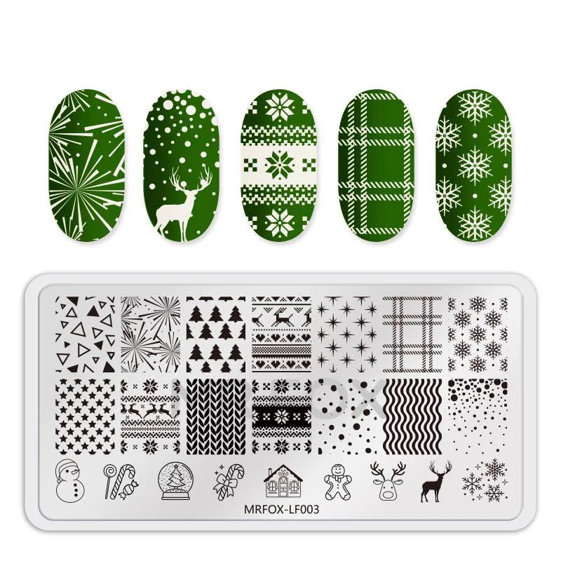 Штамповочные пластины для ногтей на Хэллоуин Рождество Снежинка Санта Клаус