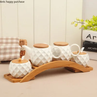 7 шт. бамбуковое дерево Китайская керамика приправа Сферический Набор банок